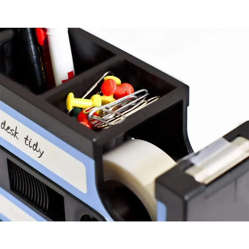 Multifunctional plastic pen holder storage box in blue, 1L capacity, 17x5x11.5cm for office desktop organisation