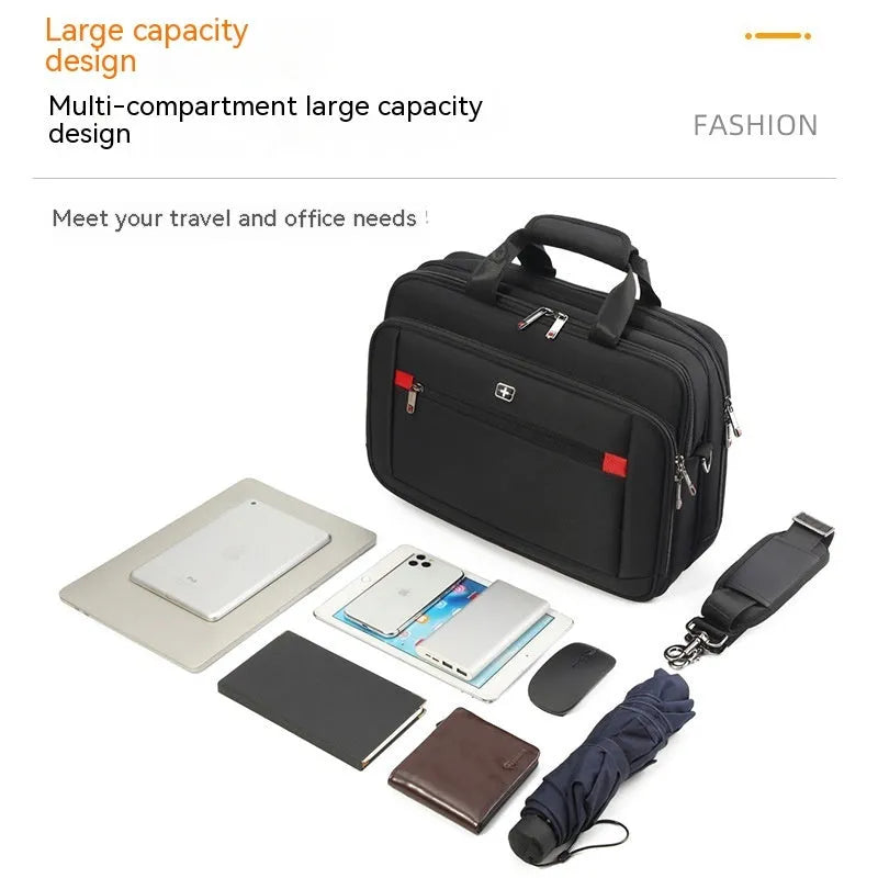 Black Oxford fabric one-shoulder messenger bag for men with urban simplicity style and polyester lining