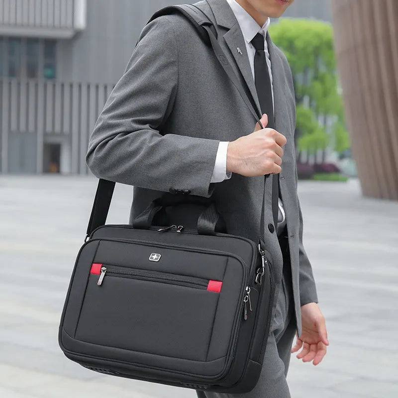 Black Oxford fabric one-shoulder messenger bag for men with urban simplicity style and polyester lining