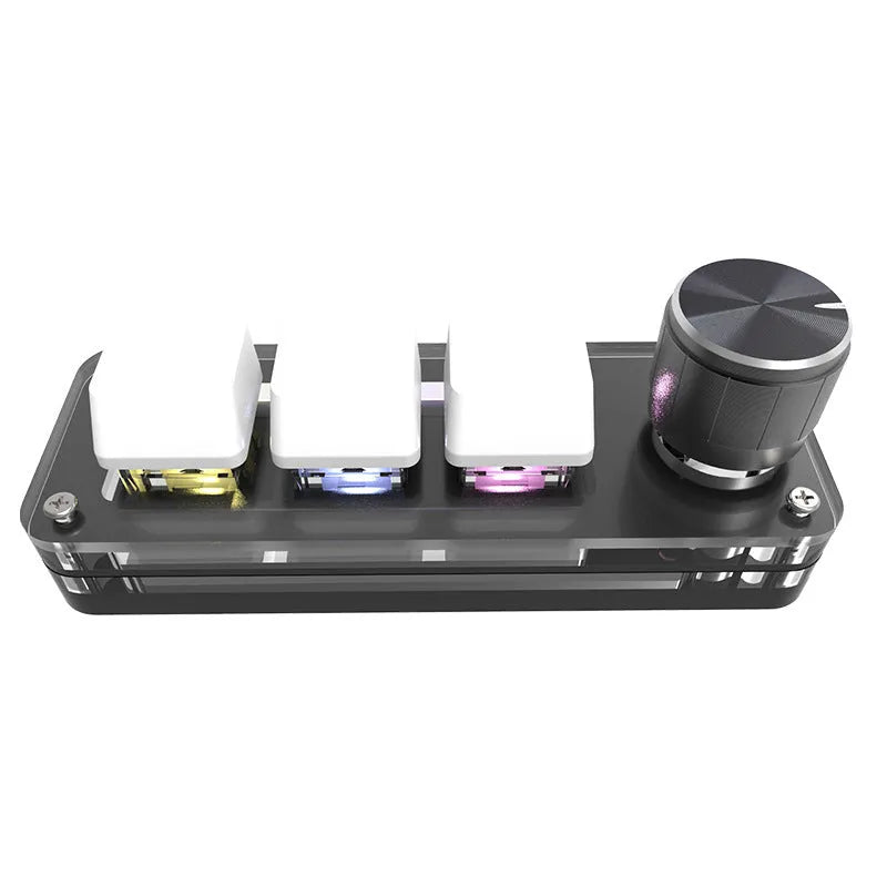 Black programmable mini keyboard with RGB backlit copy and paste keys
