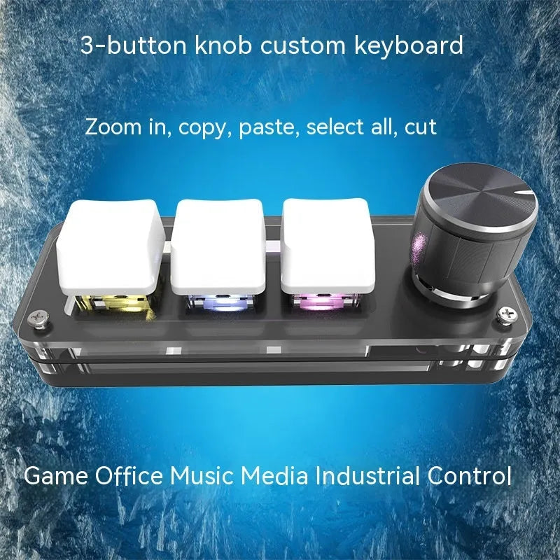 Black programmable mini keyboard with RGB backlit copy and paste keys