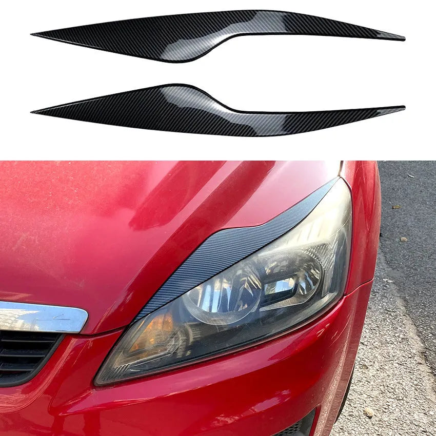 Ford Focus headlight sticker in carbon fibre pattern and piano black finishes for exterior decorative modification