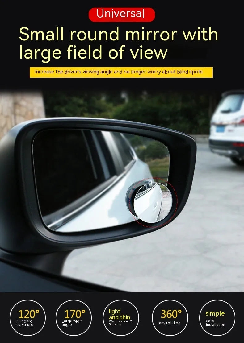 Silver round convex blind spot mirror with adjustable mount for car rearview mirror.