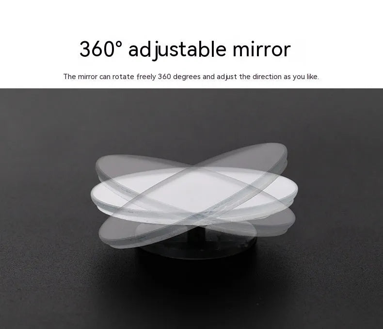 Silver round convex blind spot mirror with adjustable mount for car rearview mirror.