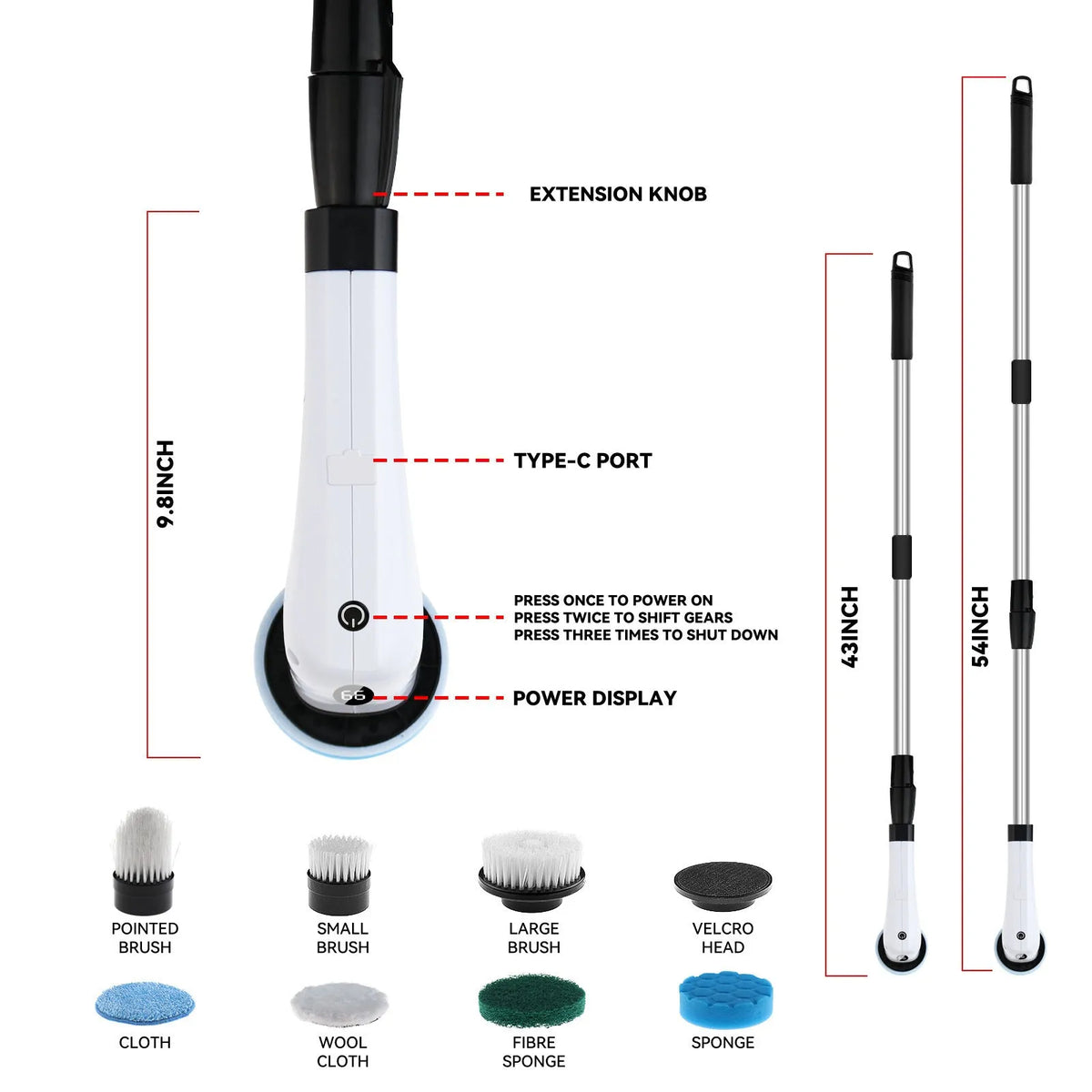 Electric cleaning brush 75W 7-in-1 multi-functional for toilet and bathroom in white colour
