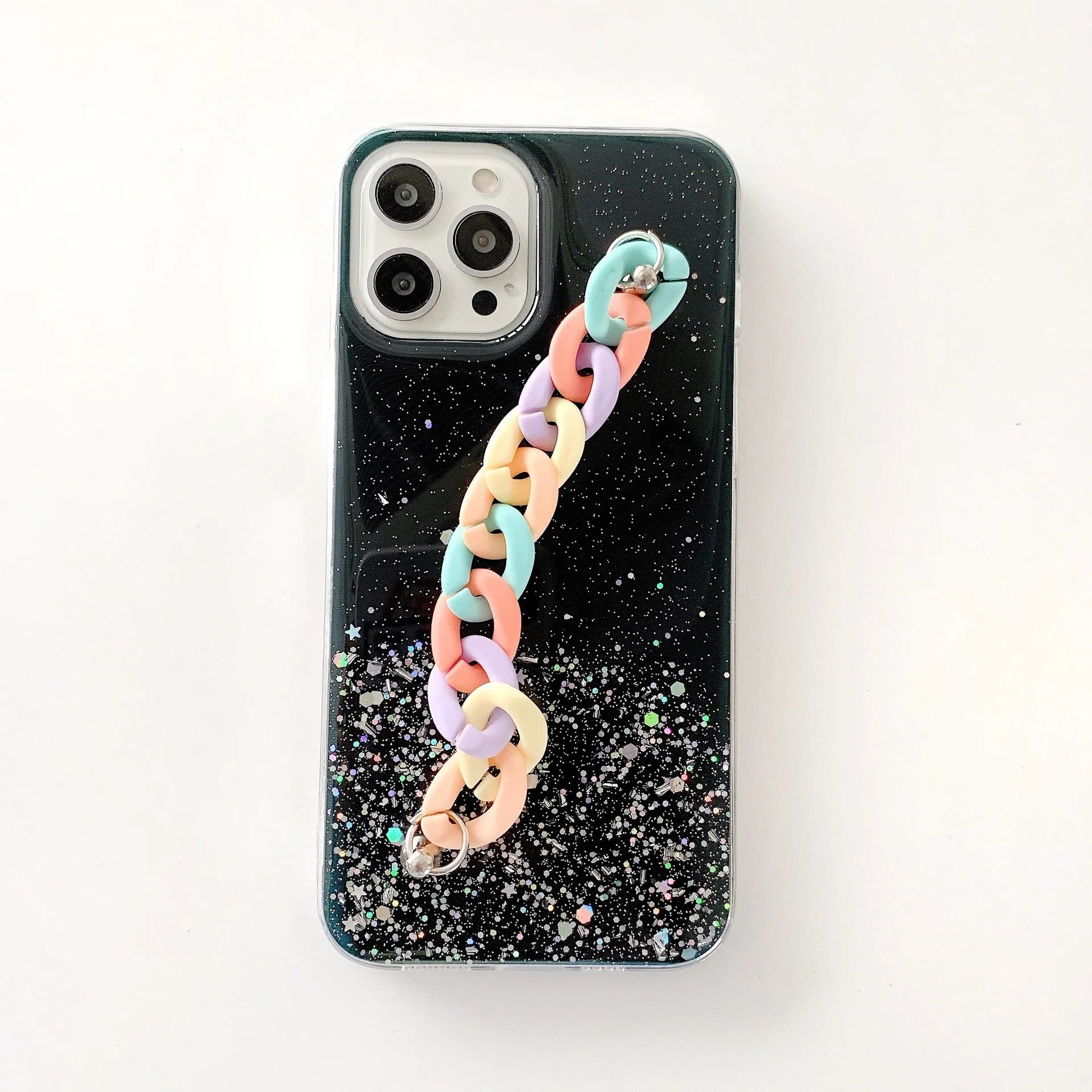 Silicone soft cover phone case with bracelet starry starry pattern and lanyard hole for iPhone 14 15 Pro Max