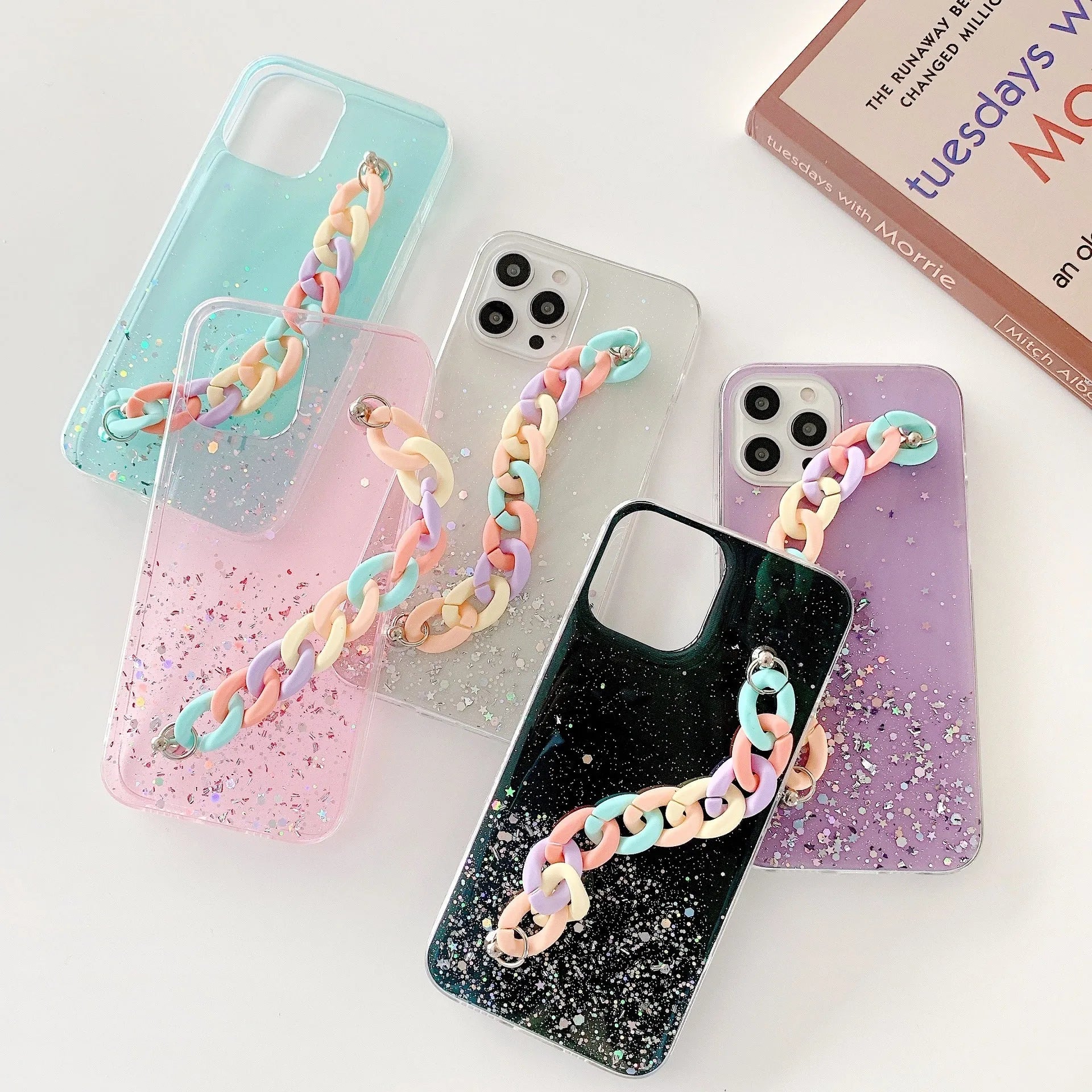 Silicone soft cover phone case with bracelet starry starry pattern and lanyard hole for iPhone 14 15 Pro Max