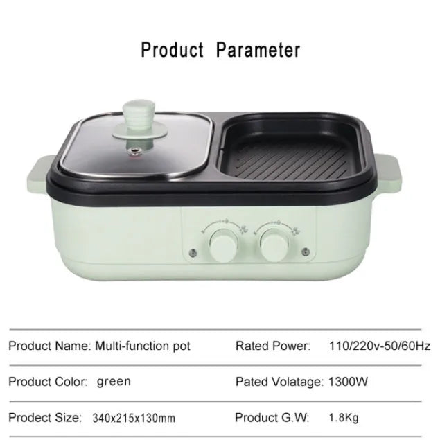 Multi-functional electric roaster pan 20cm green colour knob control 220V