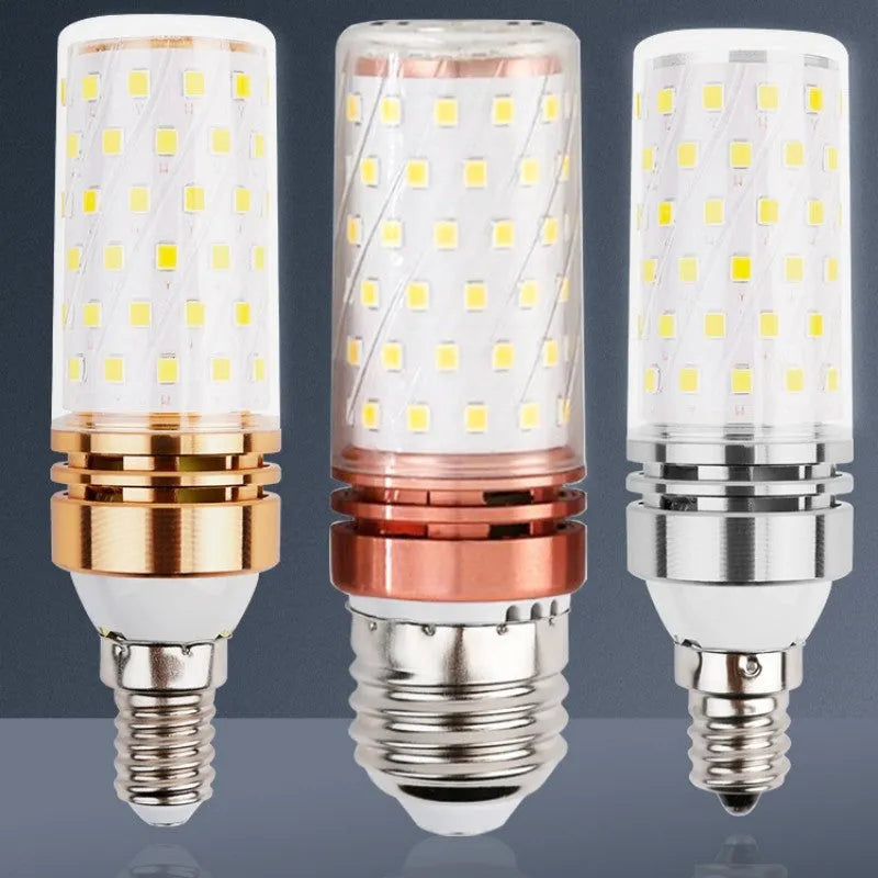 12W E14 screw cap LED corn light bulb with three colour temperature settings on a white background.
