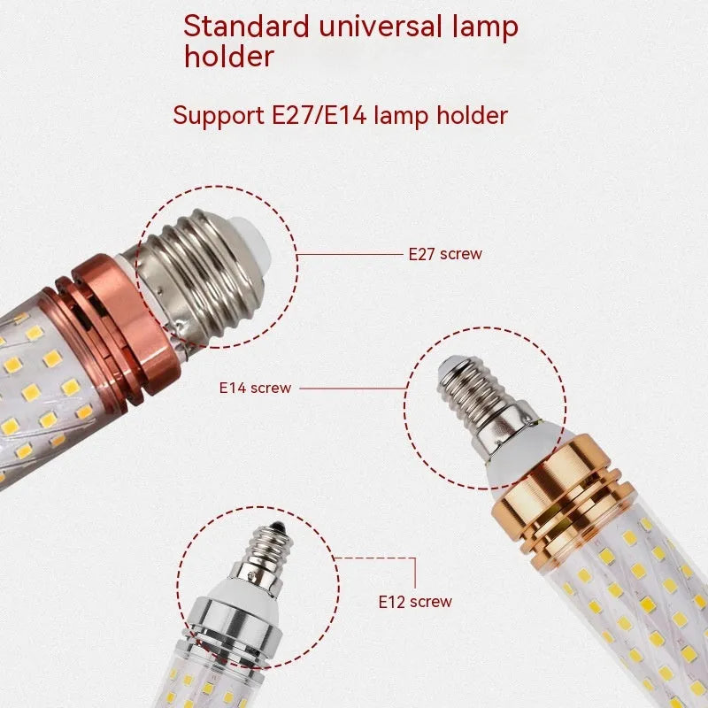12W E14 screw cap LED corn light bulb with three colour temperature settings on a white background.