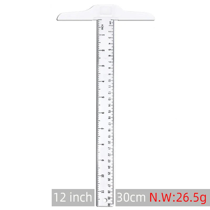 Transparent plastic T-square drafting ruler with 30cm length for architectural drawing