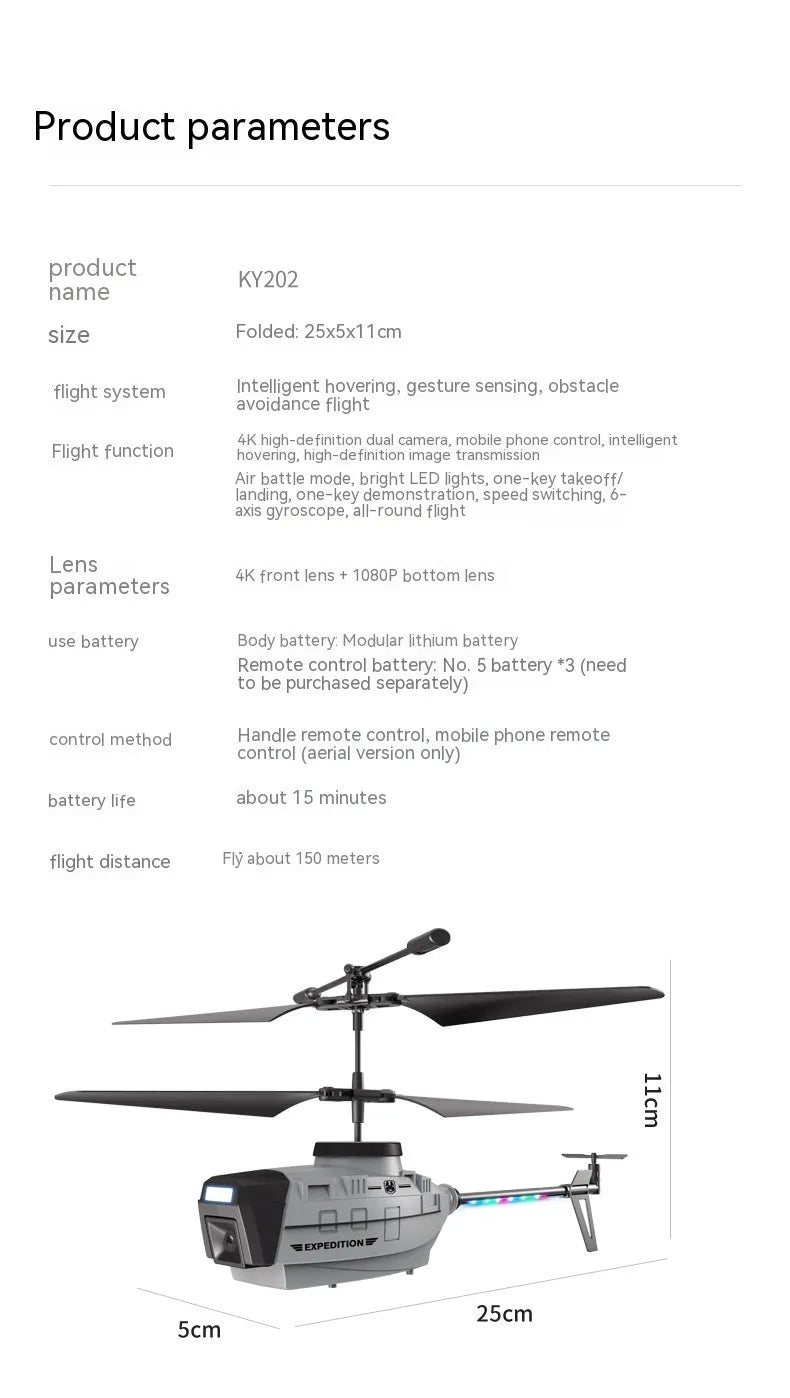 Heifeng gray reconnaissance UAV helicopter with obstacle avoidance sensors and remote control