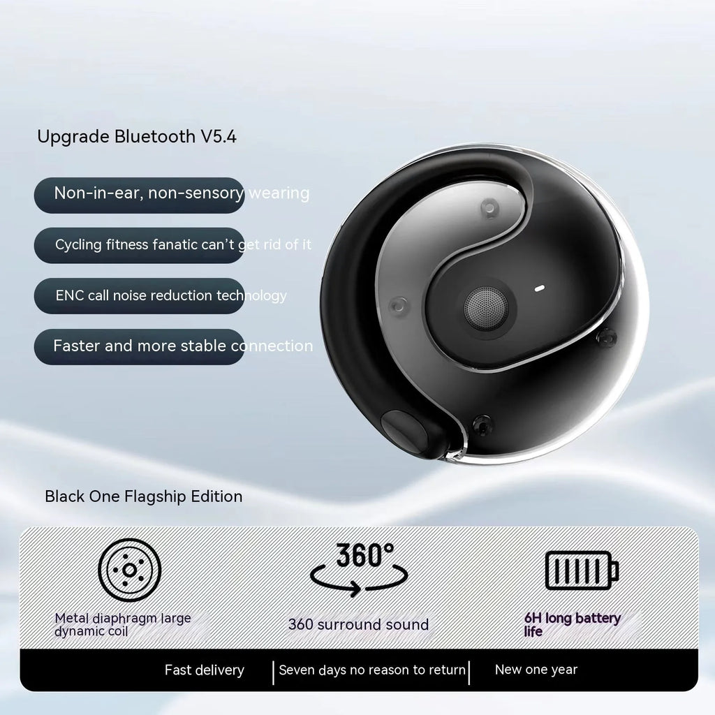 Pair of wireless sports ear hook headphones in black ABS material