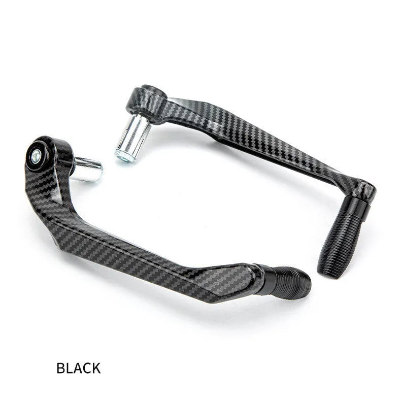 A pair of aluminium motorcycle hand guards with a water transfer printed finish, shown in one of five available colours.