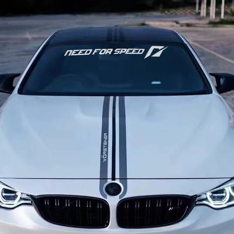Need for Speed car sticker decal on a vehicle window in rose red or silver white.