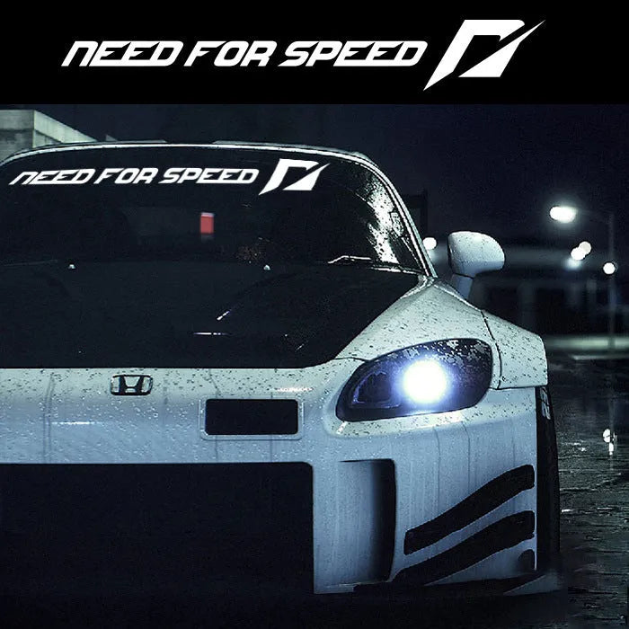 Need for Speed car sticker decal on a vehicle window in rose red or silver white.