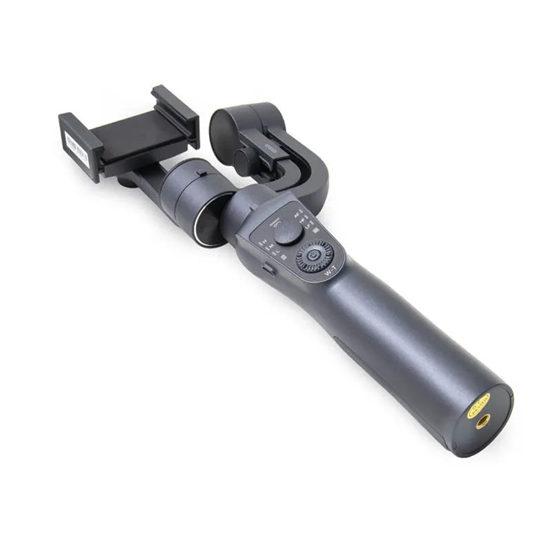 Black three-axis handheld gimbal stabiliser for mobile phone with PPA+nylon arm, ABS+PC handle, and tripod