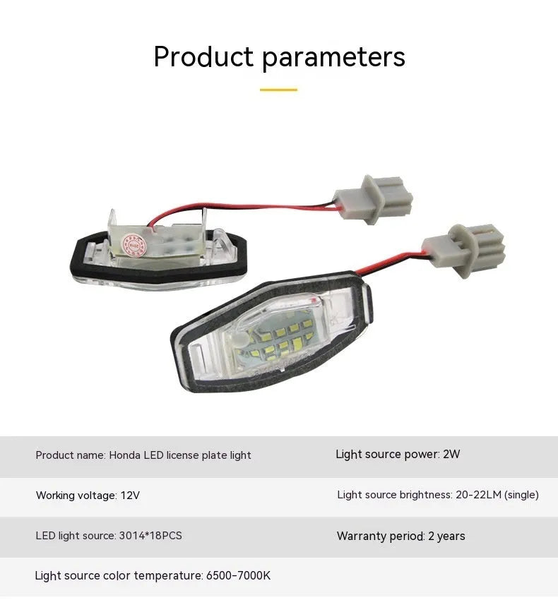 White LED license plate light unit for Honda Civic rear number plate.