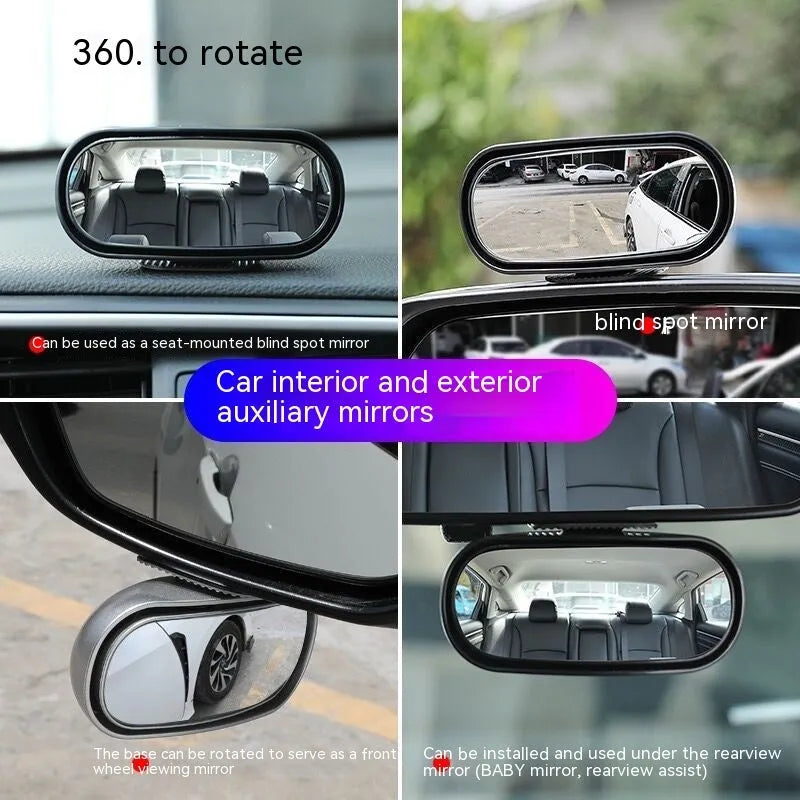 Black 360-degree rotating car rearview mirror with sucker attachment on windscreen