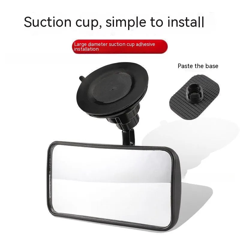 Black 360-degree rotating car rearview mirror with sucker attachment on windscreen
