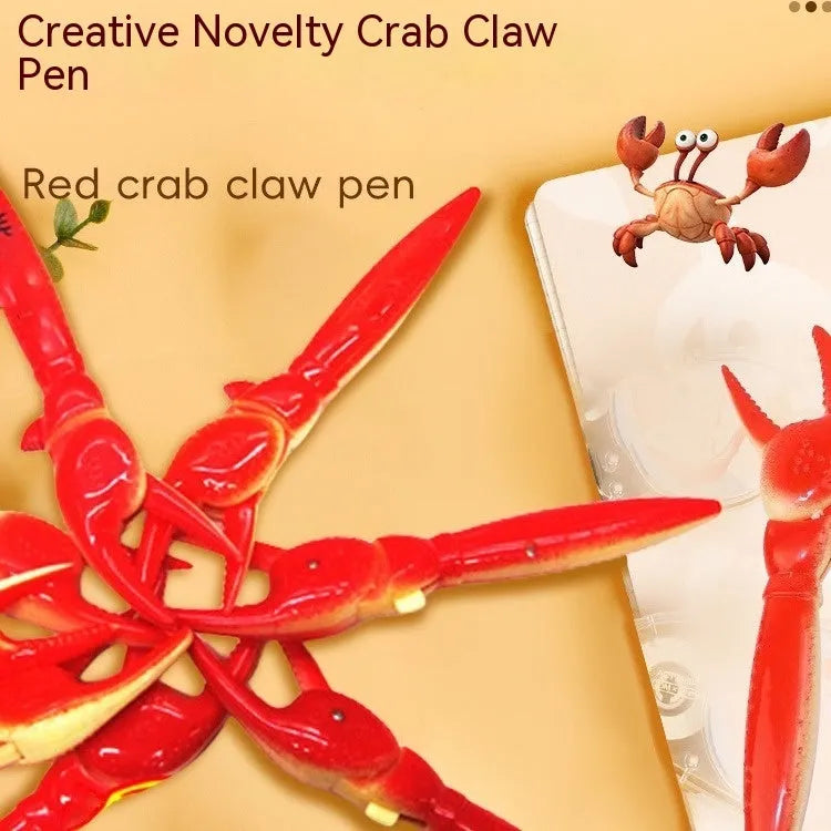 Crab-themed ballpoint pen with pressable moving parts and twistable barrel mechanism