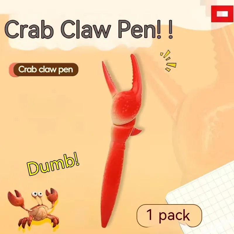 Crab-themed ballpoint pen with pressable moving parts and twistable barrel mechanism