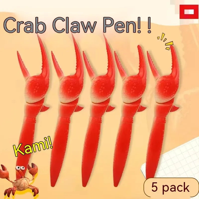 Crab-themed ballpoint pen with pressable moving parts and twistable barrel mechanism