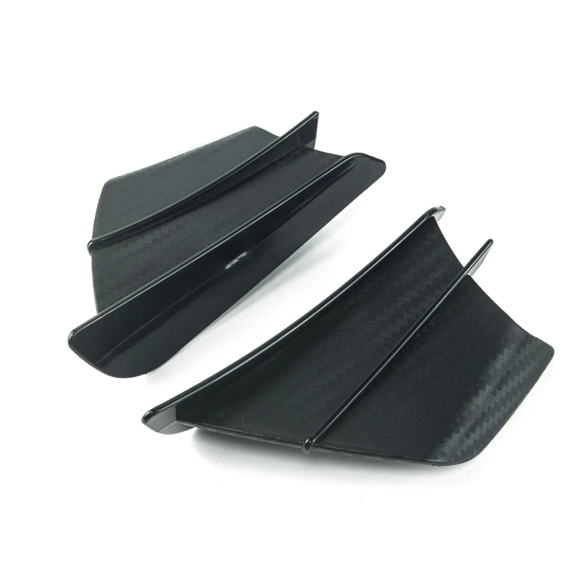 Universal motorcycle spoiler wing accessory measuring 18x8cm with four surface pattern options