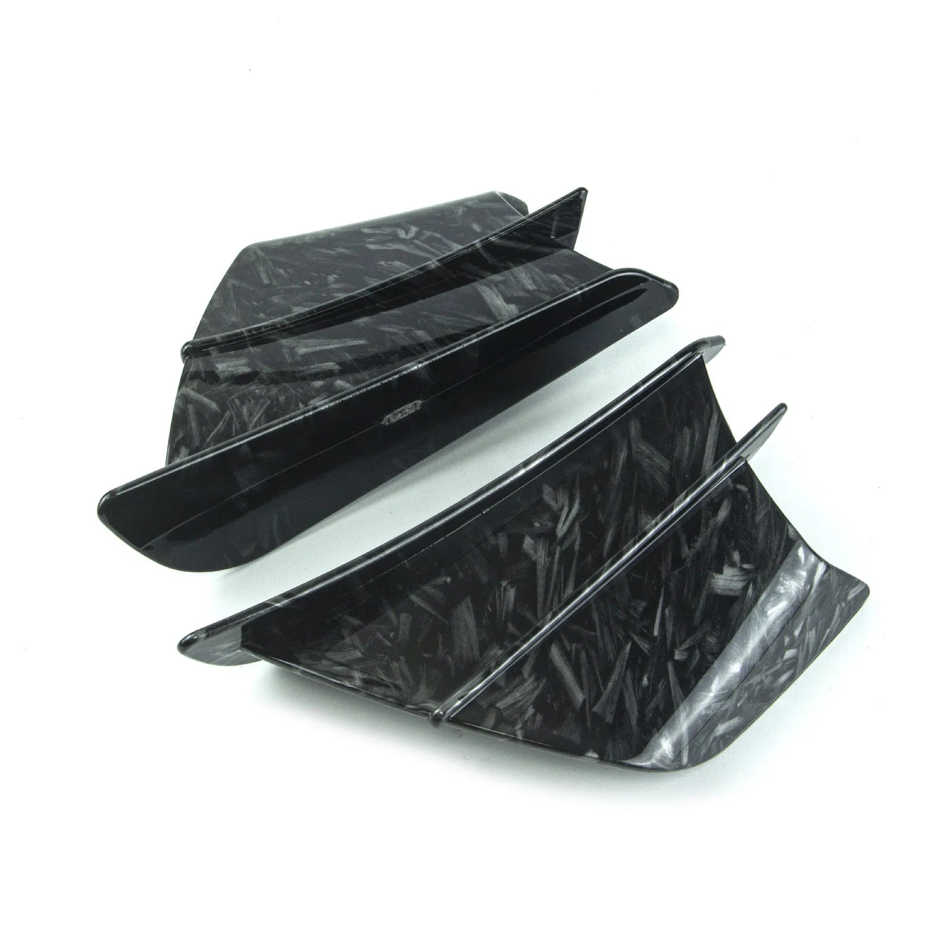 Universal motorcycle spoiler wing accessory measuring 18x8cm with four surface pattern options