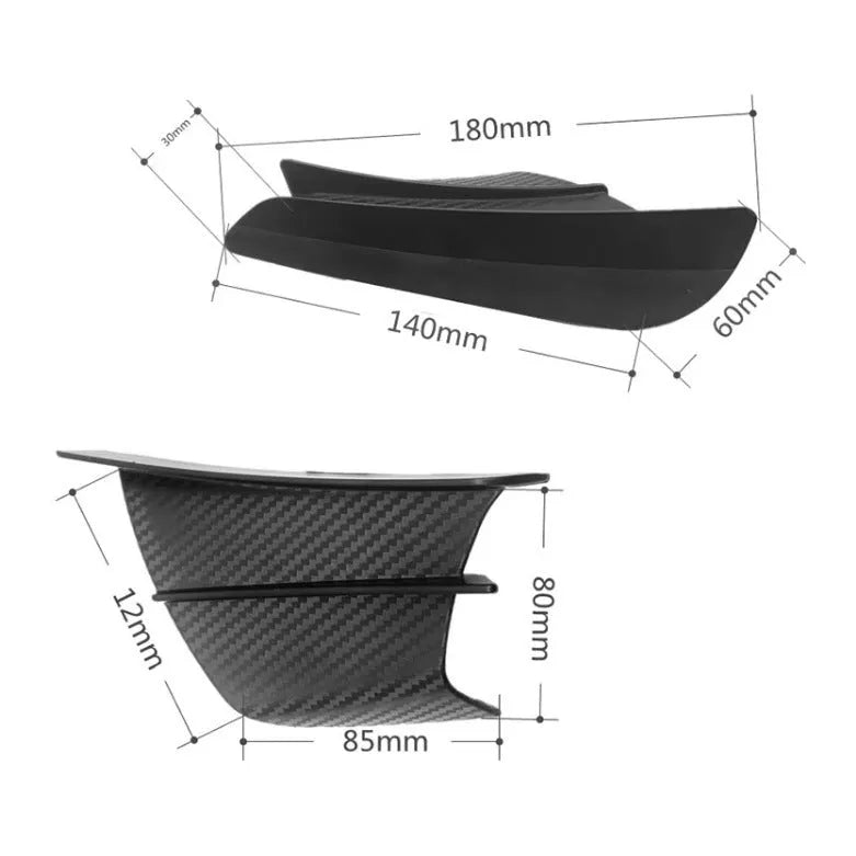 Universal motorcycle spoiler wing accessory measuring 18x8cm with four surface pattern options
