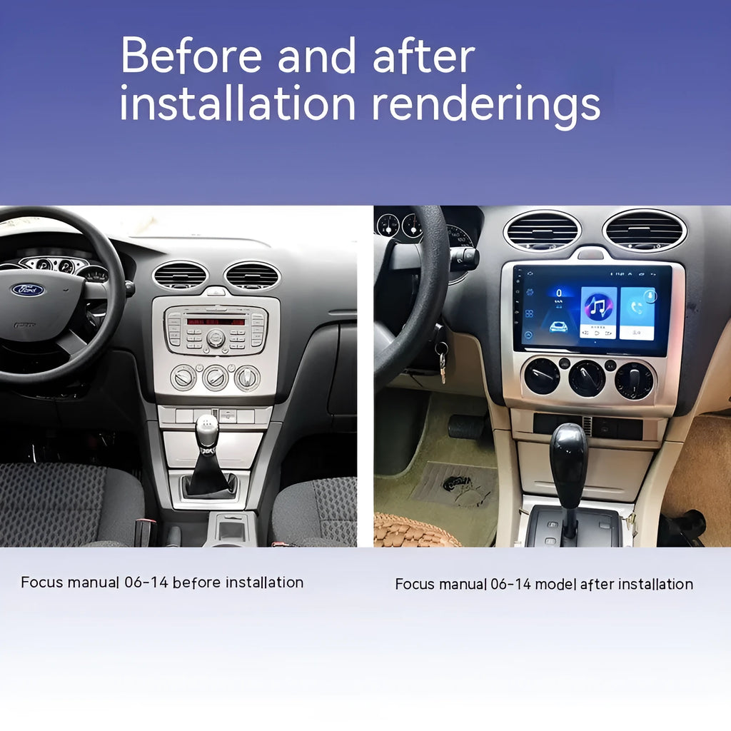 9-inch Android car head unit with touchscreen for Fox vehicles, showing integrated manual air conditioning controls.