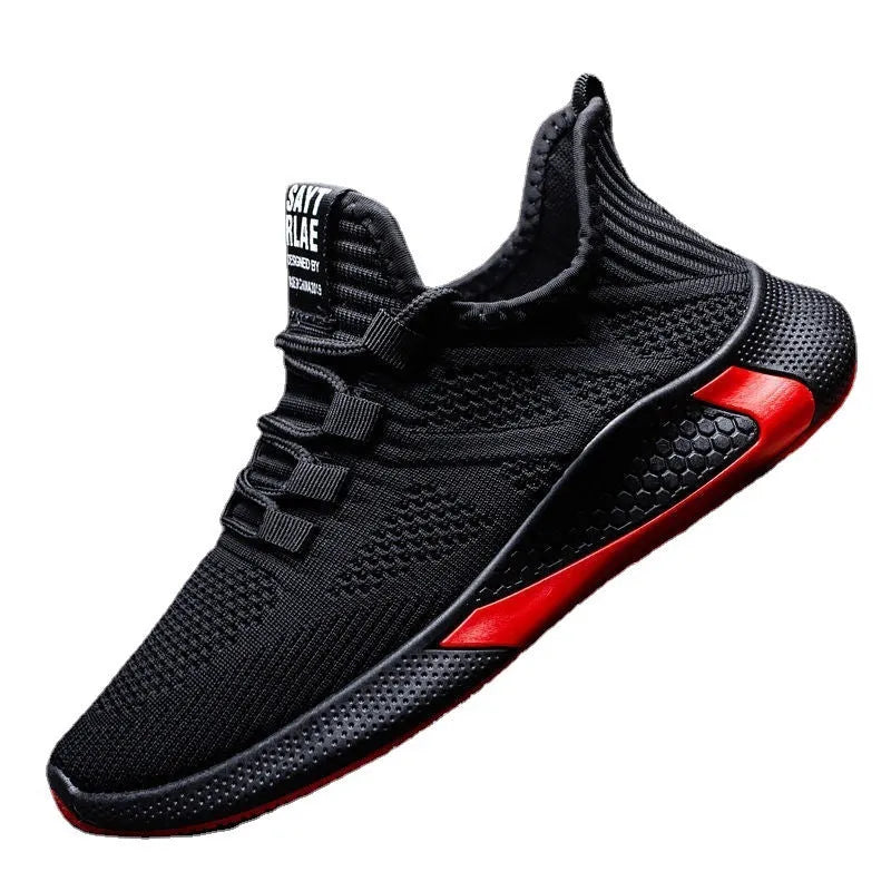 Men's lace up fly woven mesh breathable casual shoes in black with low square heel
