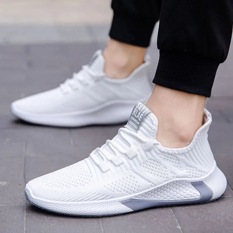 Men's lace up fly woven mesh breathable casual shoes in black with low square heel
