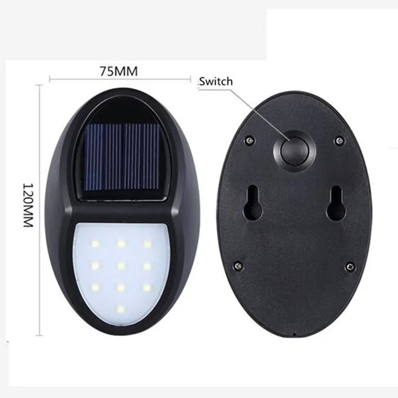 Black rectangular LED solar wall light with integrated solar panel on top