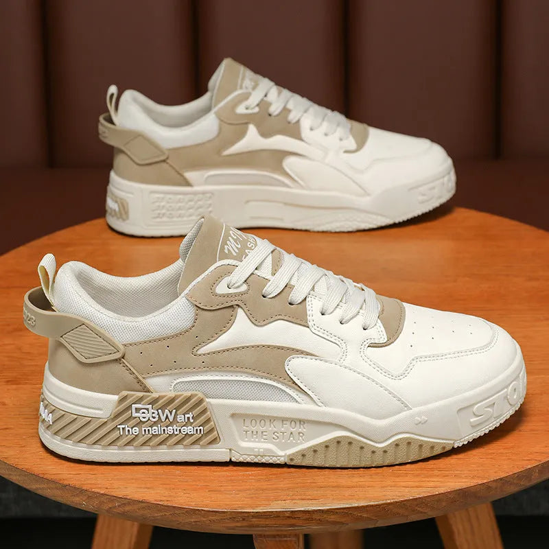 Men's breathable casual shoes in beige or black, artificial PU upper, sizes 39-44, solid colour leisure design