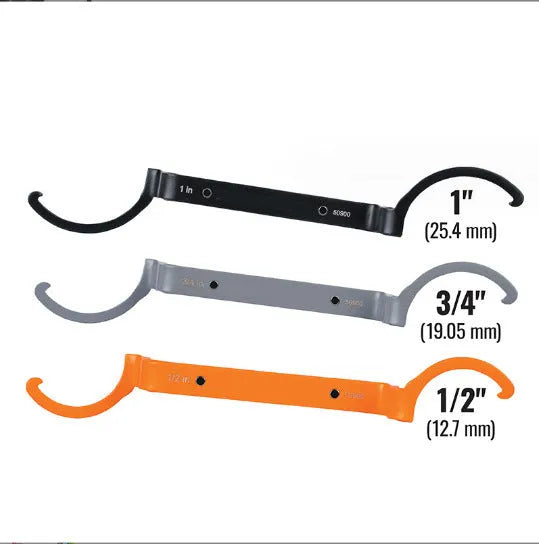 Orange, grey and black magnetic crescent wrench, suction wrench and catheter locking wrench set