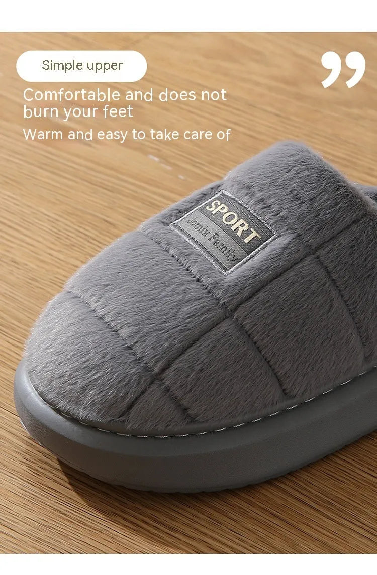 Men's plaid pattern winter slippers with thick sole and wool lining in brown colour