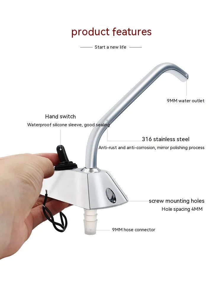 RV rotating faucet with electronic control in 316 stainless steel mirror finish