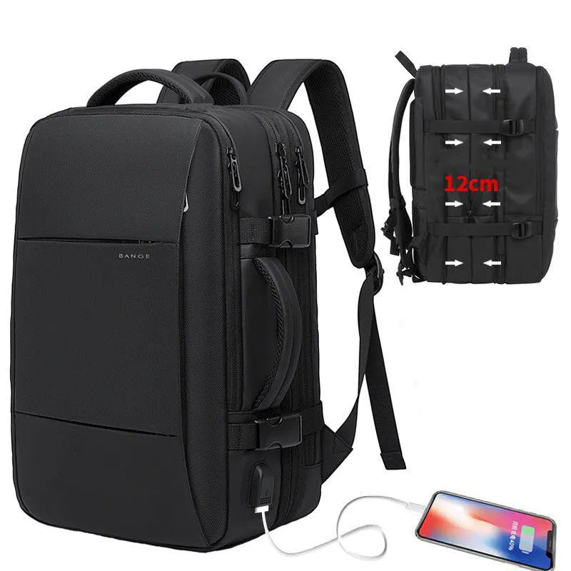 Foldable large capacity waterproof Oxford cloth business travel backpack with double shoulder straps in black colour