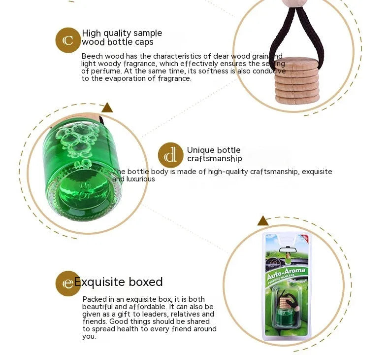 Glass bottle car air freshener hanging ornament with 55g aromatherapy refill options