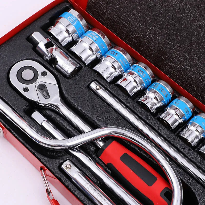 24-piece curved bow socket wrench set in a case, chrome vanadium steel, for car and mechanical repair