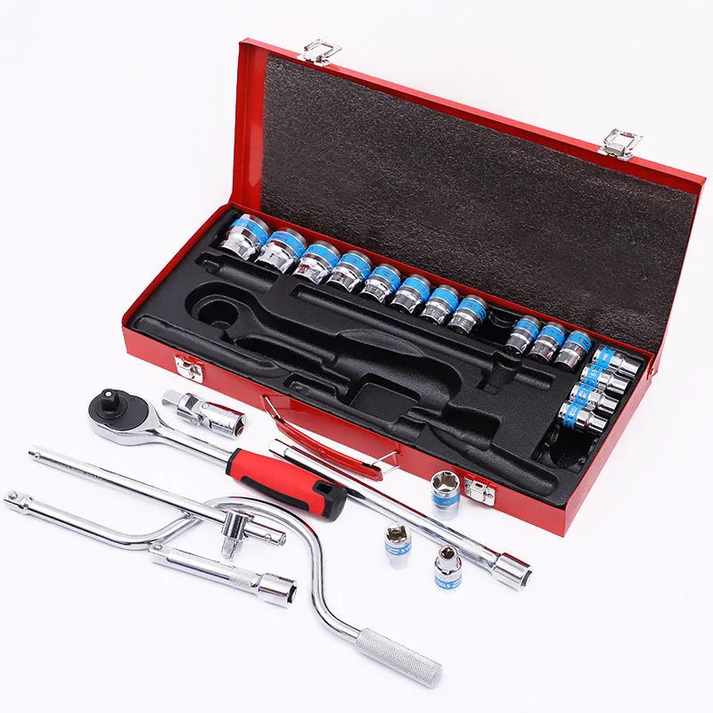 24-piece curved bow socket wrench set in a case, chrome vanadium steel, for car and mechanical repair
