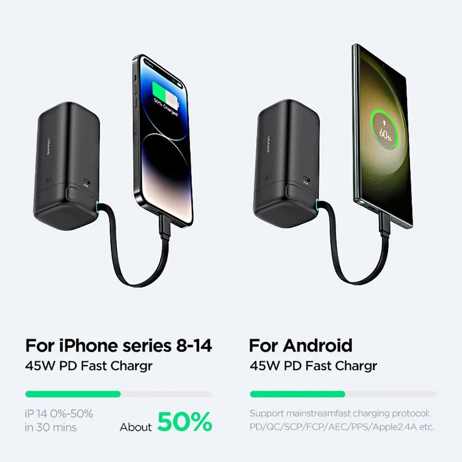 Multi functional PD45w fast magnetisation absorption nanowire mobile power supply in 18000mAh, compact size, PC shell, national trendy style.