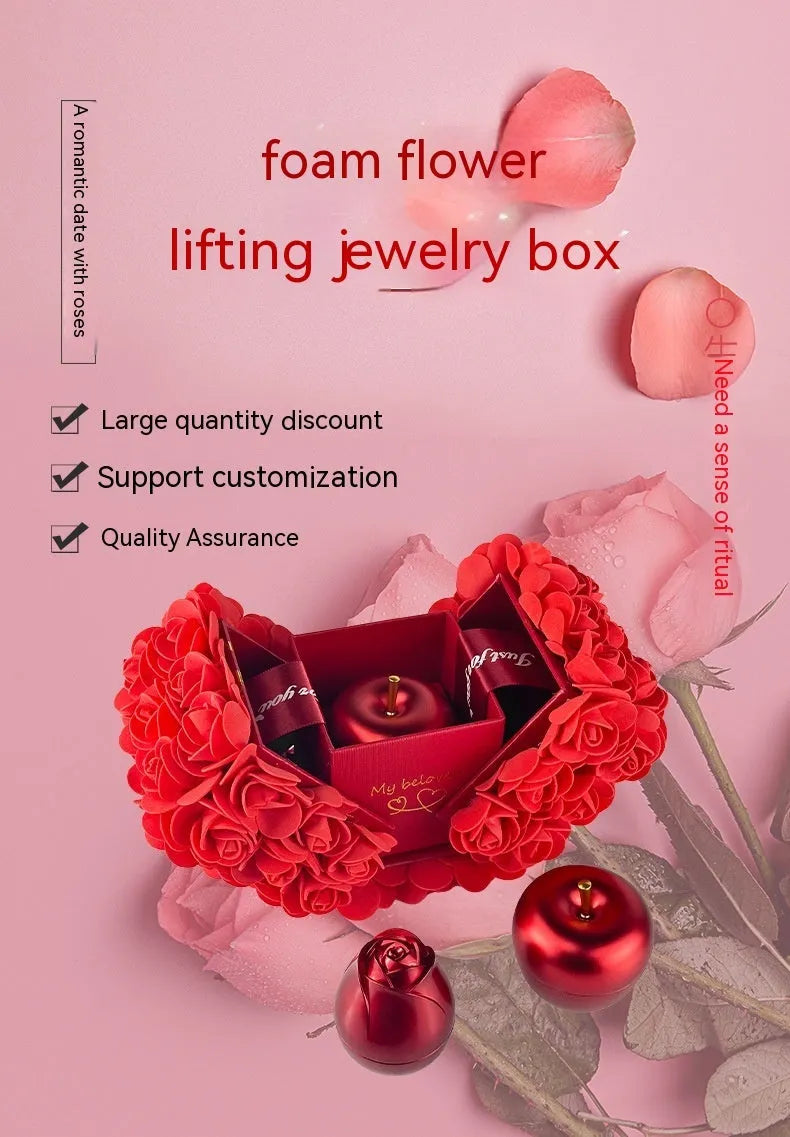 Handmade preserved soap rose gift box with crystal pendant necklace and aluminium alloy jewellery drawer