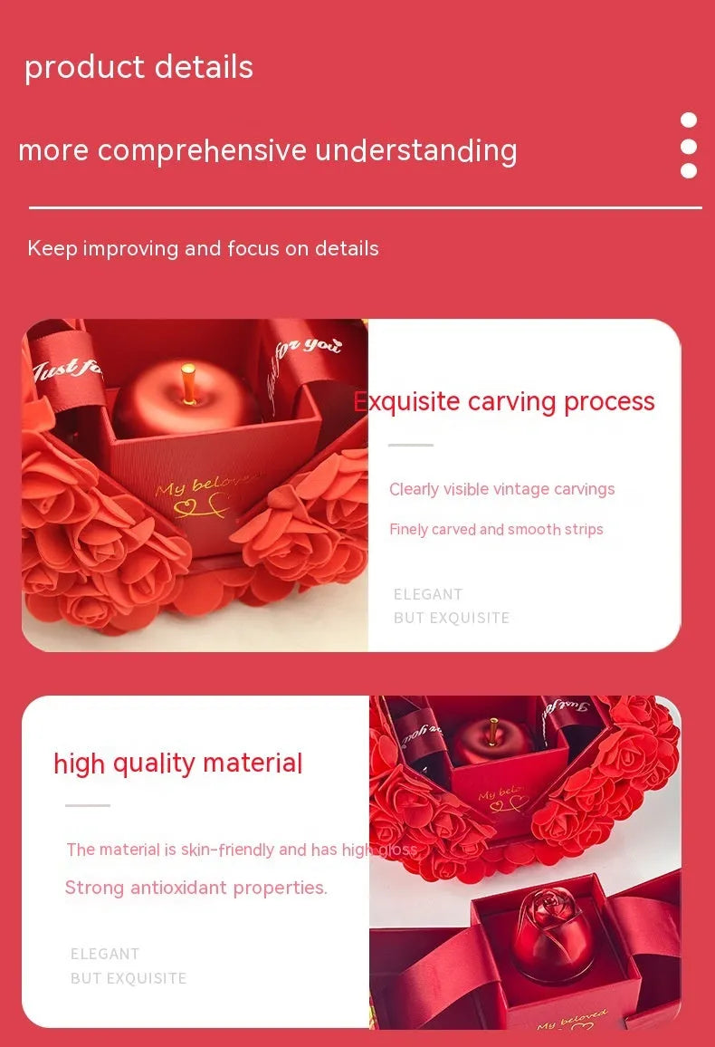 Handmade preserved soap rose gift box with crystal pendant necklace and aluminium alloy jewellery drawer