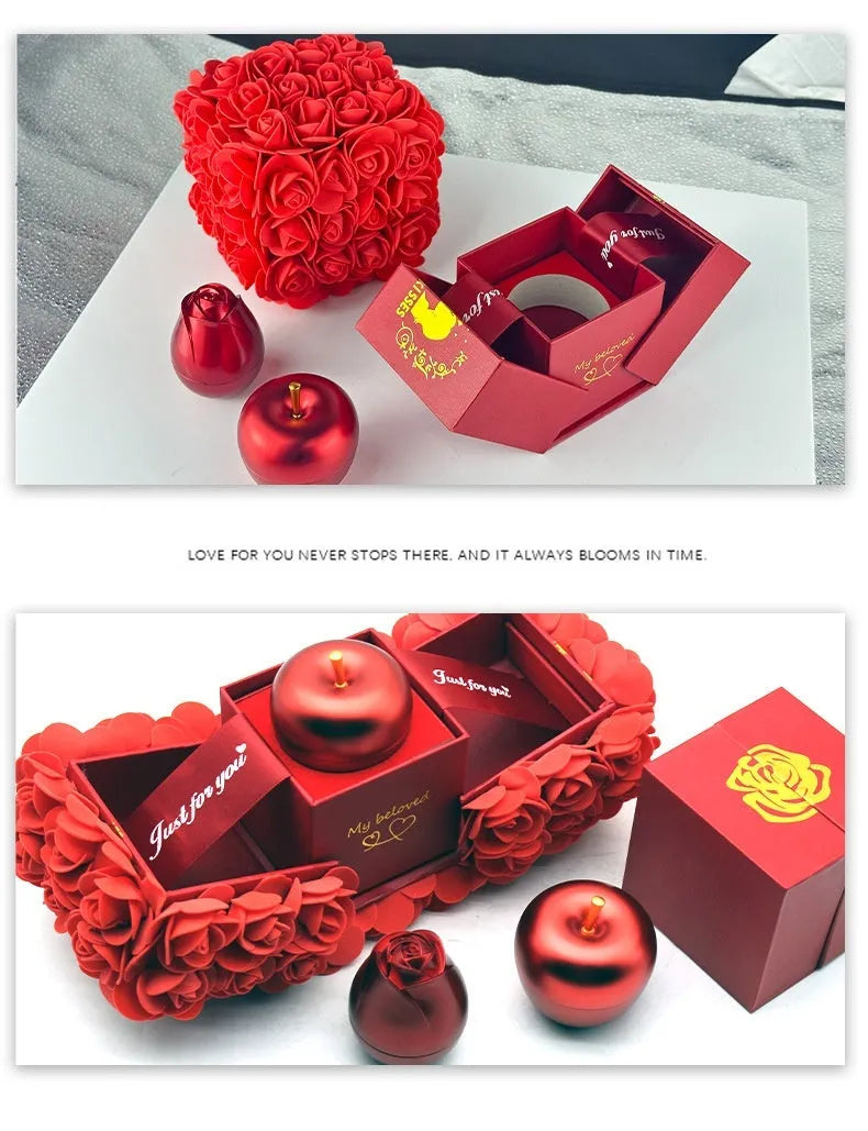 Handmade preserved soap rose gift box with crystal pendant necklace and aluminium alloy jewellery drawer