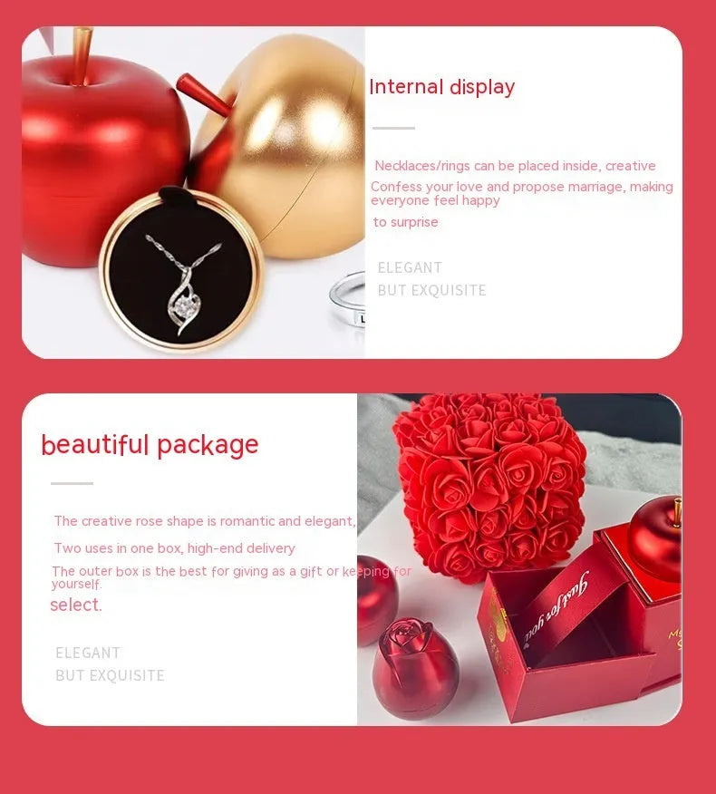 Handmade preserved soap rose gift box with crystal pendant necklace and aluminium alloy jewellery drawer
