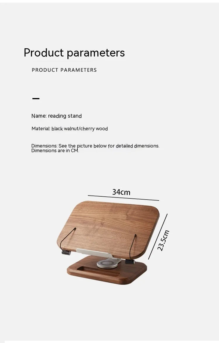 Black walnut solid wood adjustable rotating reading rack and iPad bracket in walnut colour