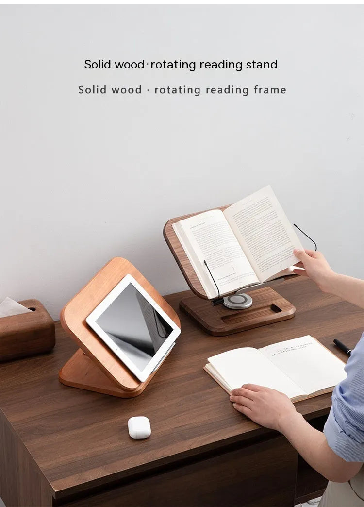 Black walnut solid wood adjustable rotating reading rack and iPad bracket in walnut colour