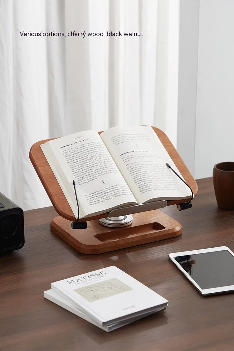 Black walnut solid wood adjustable rotating reading rack and iPad bracket in walnut colour